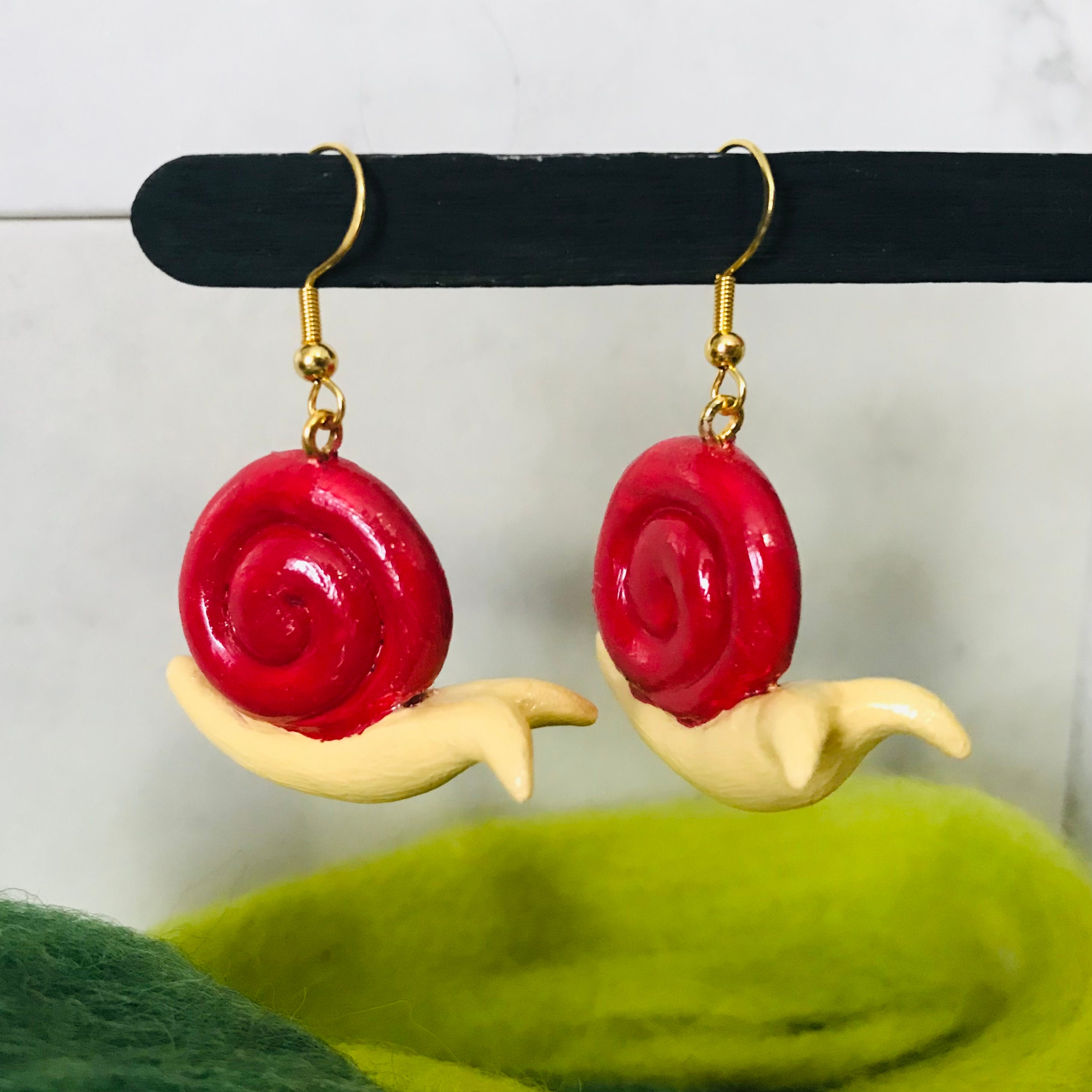 Handmade 3D Snail Earrings Cottage Core Polymer Clay Dangle Etsy