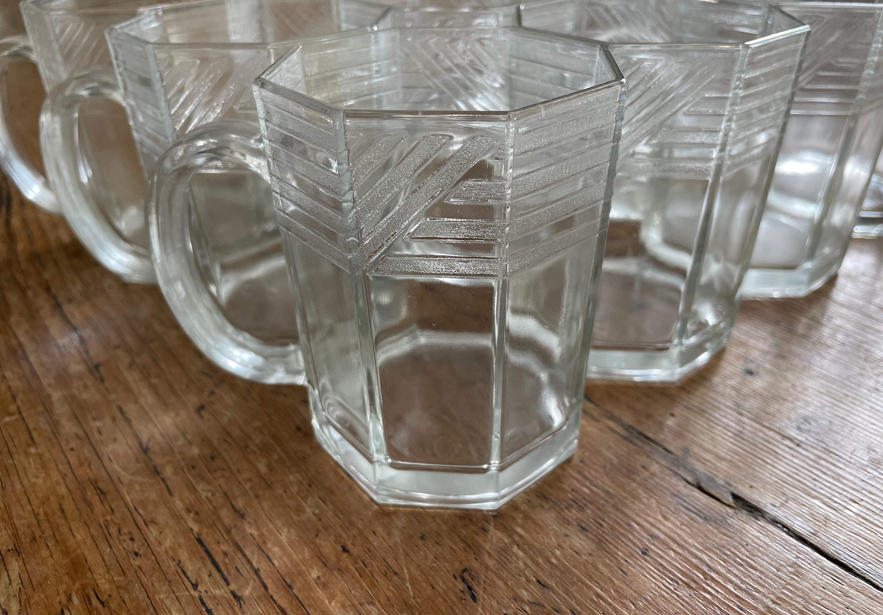 Vintage Arcoroc Octime Clear Etched Octagon Glass Mugs, Made in France Etsy