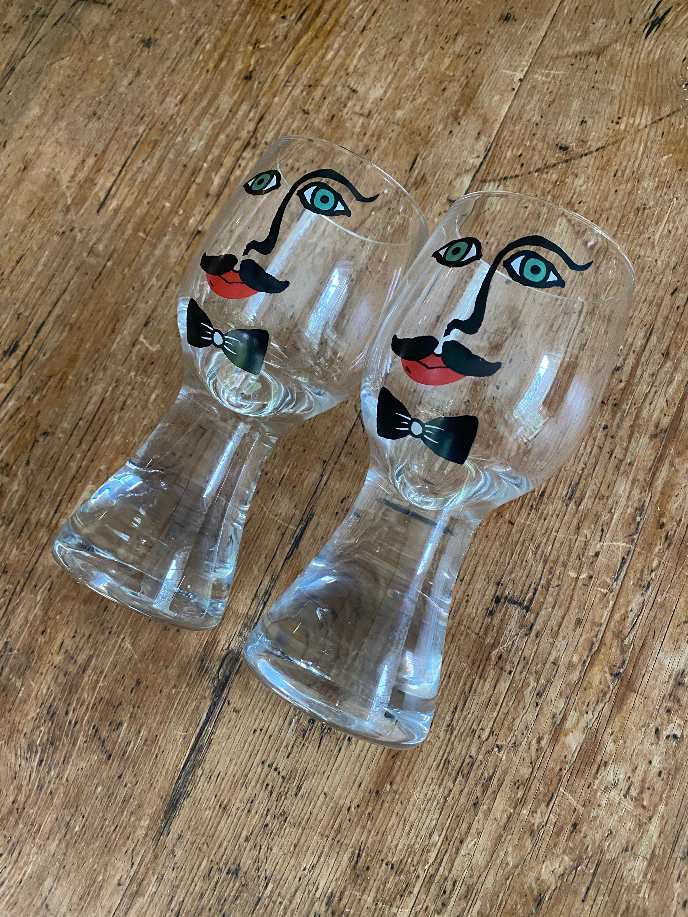 Vintage Unique Barware/ Drinking Glasses with Painted Faces Etsy
