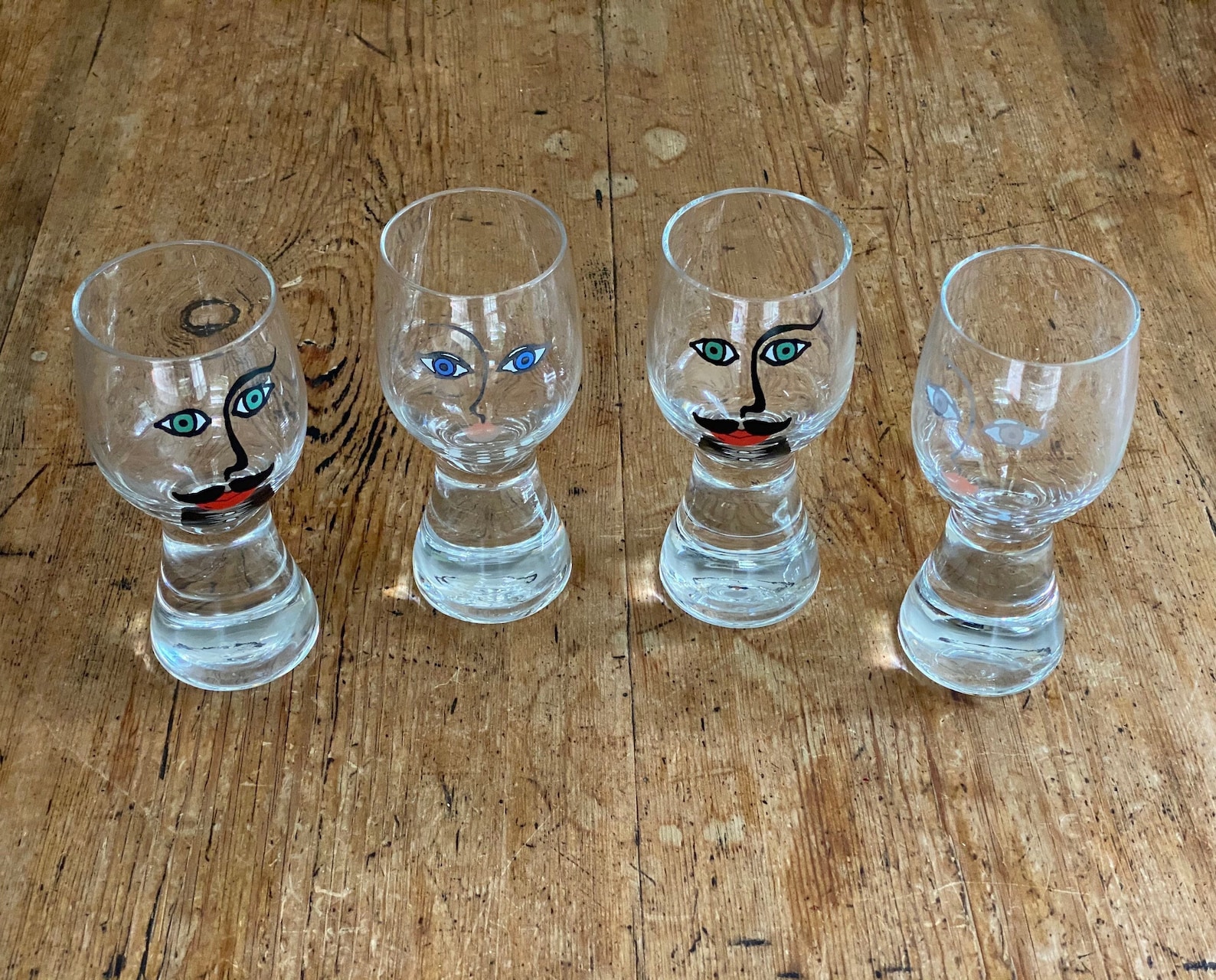 Vintage Unique Barware/ Drinking Glasses With Painted Faces Etsy