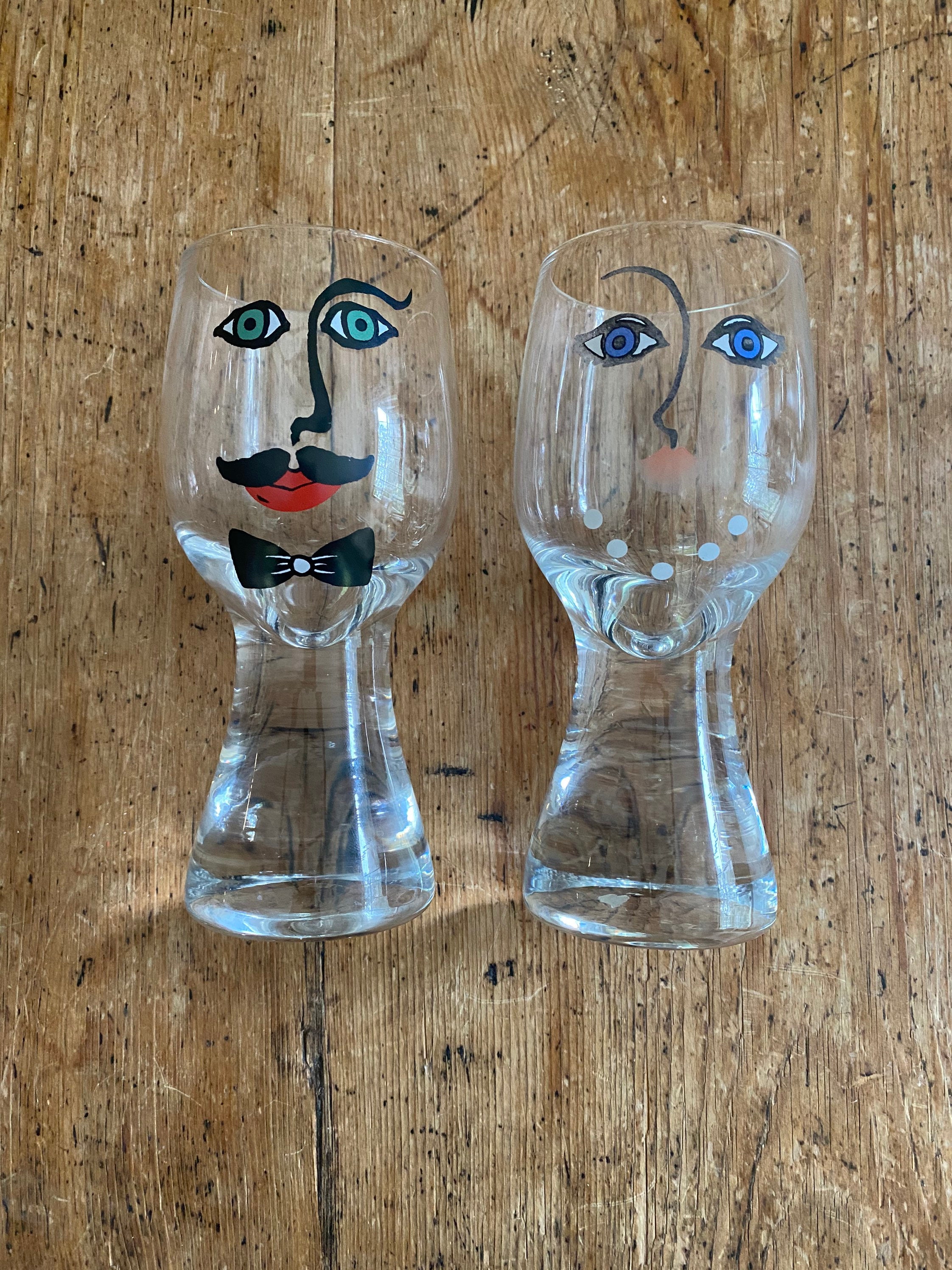 Vintage Unique Barware/ Drinking Glasses with Painted Faces Etsy