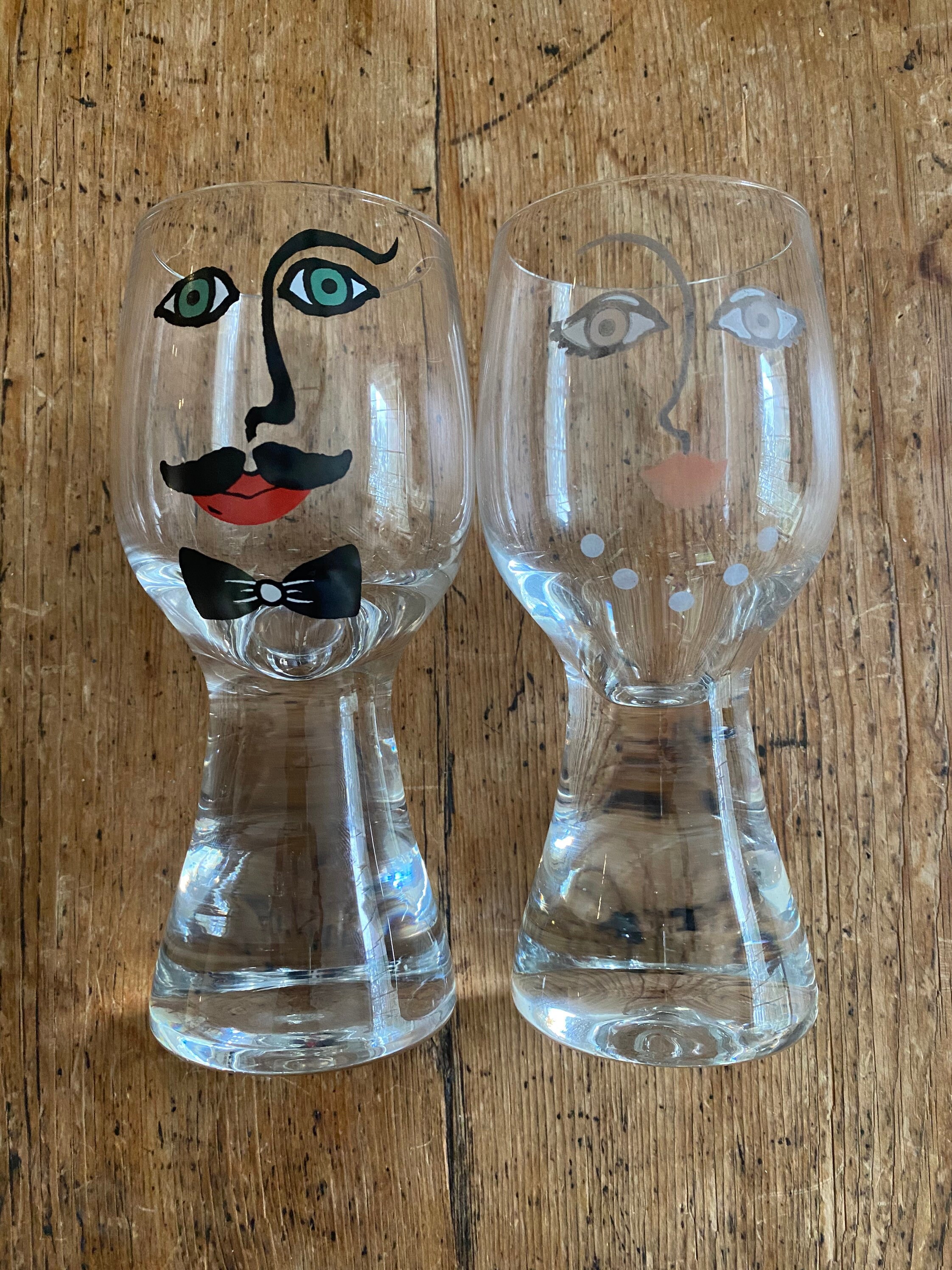 Vintage Unique Barware/ Drinking Glasses With Painted Faces Etsy