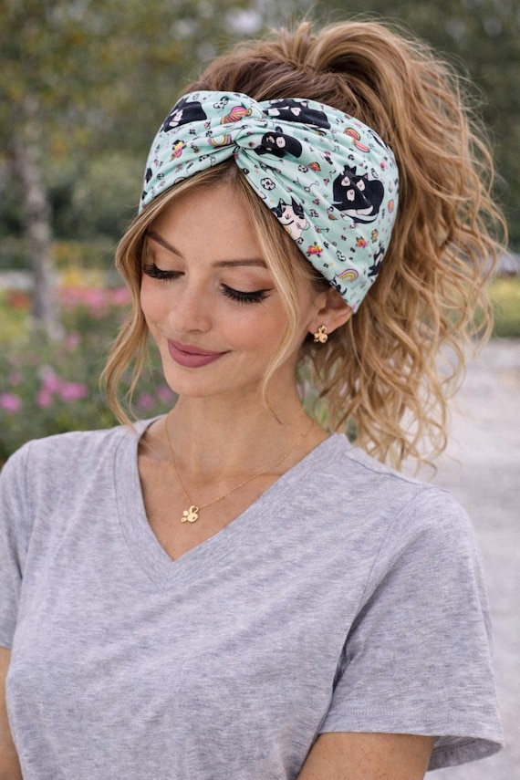 FAT CATS Knot Wide Headband, Kitten, Vet Tech, Cat Lover Headband, Animal Print Headband, Black Cat, Animal Shelter Gift, Paw Print Headband