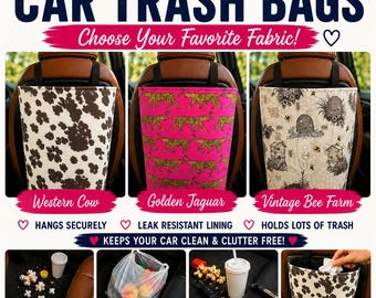 CAR TRASH BAG, 12x12 Car Trash Bag, Car Assessories, New Car Gift, Car Garbage Bag, Road Essentials, Hanging Car Trash Bag, Handmade Gift