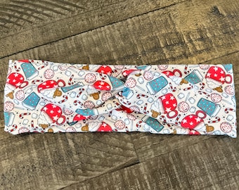 CHRISTMAS JAVA Headband, Christmas Headband, Headband for Nurses with Buttons, Adult Turban, Headband with Coffee