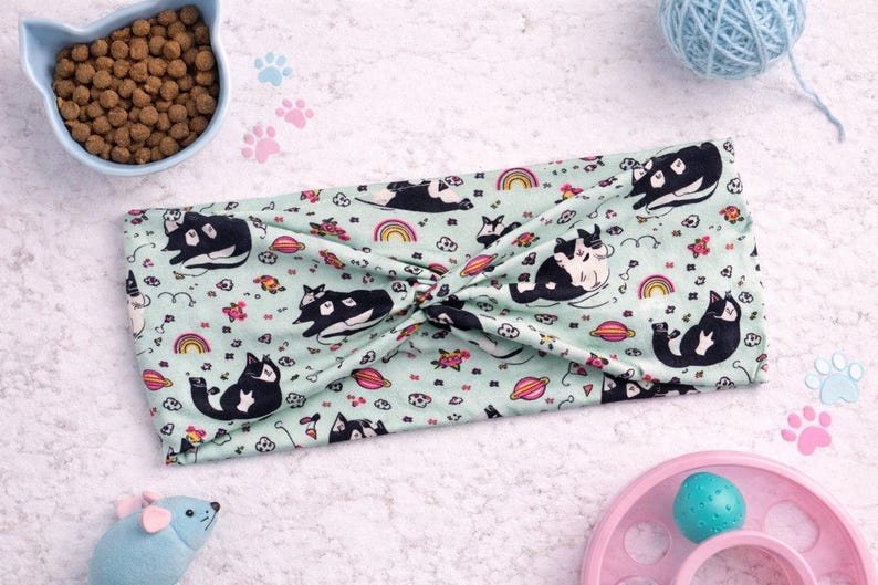 FAT CATS Knot Wide Headband, Kitten, Vet Tech, Cat Lover Headband, Animal Print Headband, Black Cat, Animal Shelter Gift, Paw Print Headband image 2