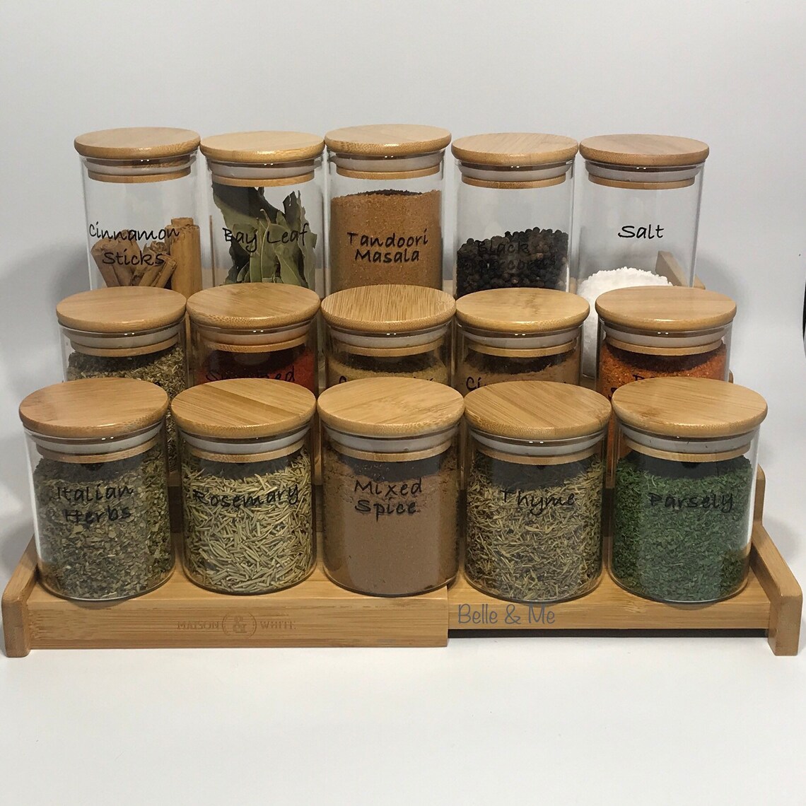 Herbs & spice jars 200ml Glass jars with bamboo lid Etsy