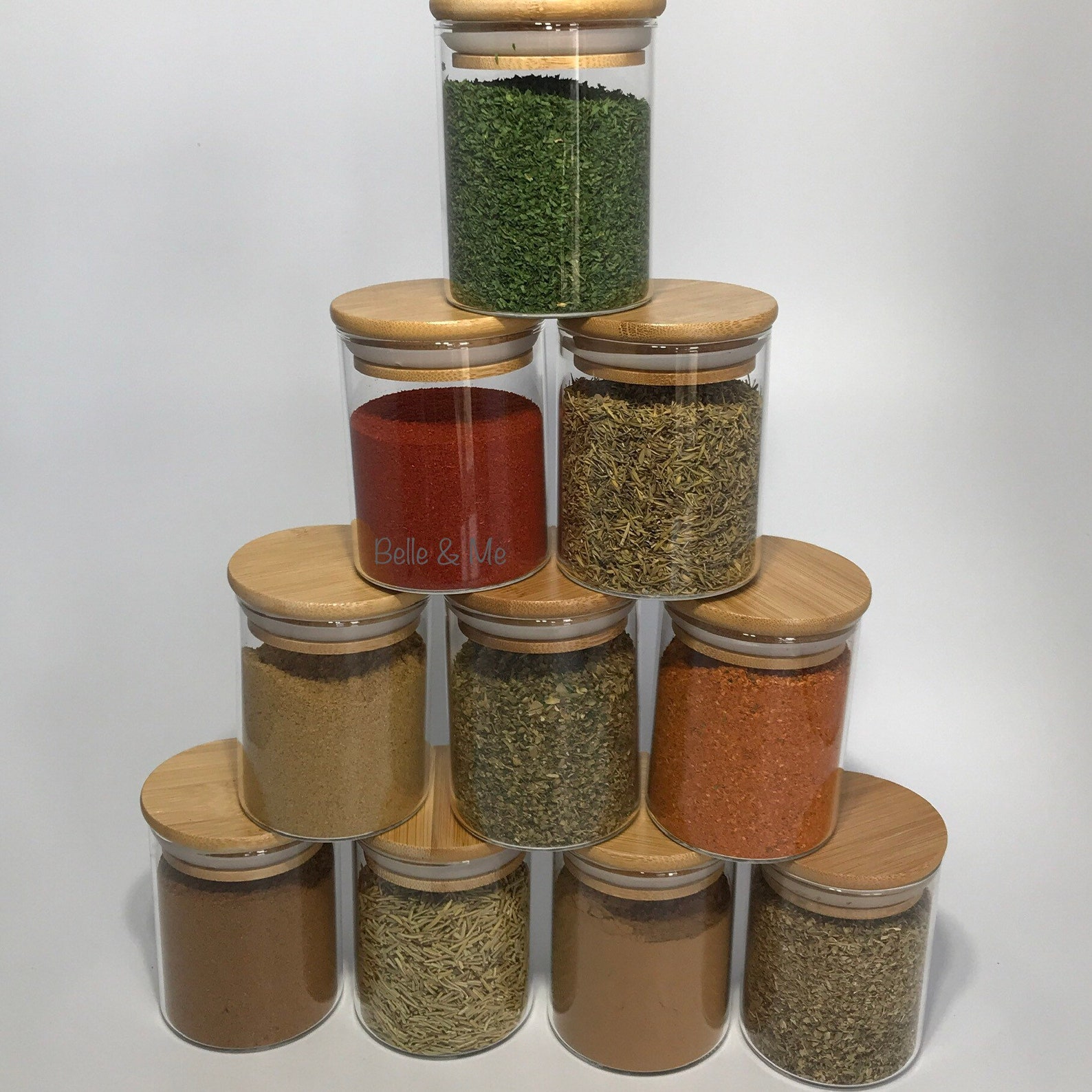 Herbs & spice jars 200ml Glass jars with bamboo lid Etsy