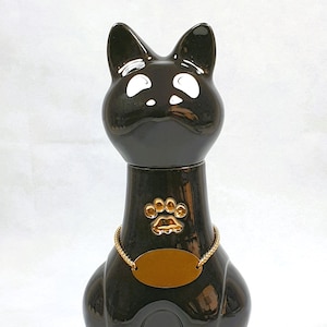Cat Urn Black Cremation Urn Gold  Stainless Steel Name Tag and Chain for Engraving 24k Ceramic Memorial Urn Personalised Pet Urn for Ash.