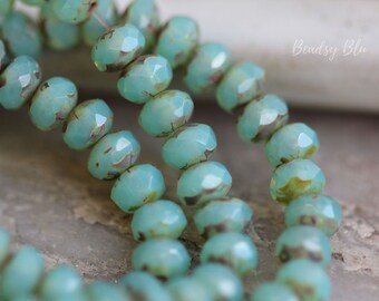 Premium Czech Glass 9x8mm Wavy Oval Beads 10 Beads Opalite Green Mix Diamond
