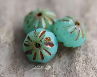Premium Czech Glass 9x8mm Wavy Oval Beads 10 Beads Opalite Green Mix Diamond
