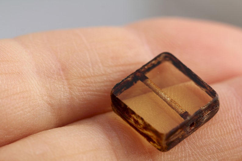 4 Beads Topaz Square Tile Beads Table Cut Beads 13mm Premium Czech Glass Beads