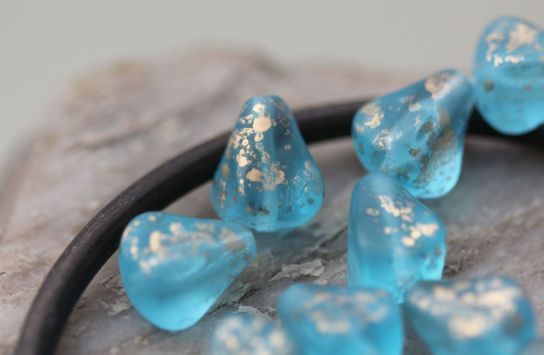 Matte Aqua Gold Pyramid Drop Czech Glass Beads 13x11mm, 6 Beads - Etsy ...