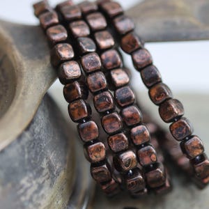 New! Dark Brown with Bronze Cube Czech Glass Beads 3.7mm, 50 Beads