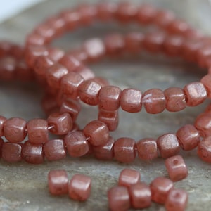 New! Salmon Cube Czech Glass Beads 3.7mm, 50 Beads