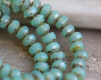 Perle di vetro ceco Picasso Baby Rondelle turchese opalite verde 5 x 3 mm, 30 perle