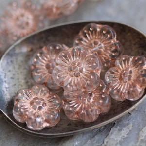 Crystal Copper Czech Glass Wild Rose Beads 14mm, 6 Beads