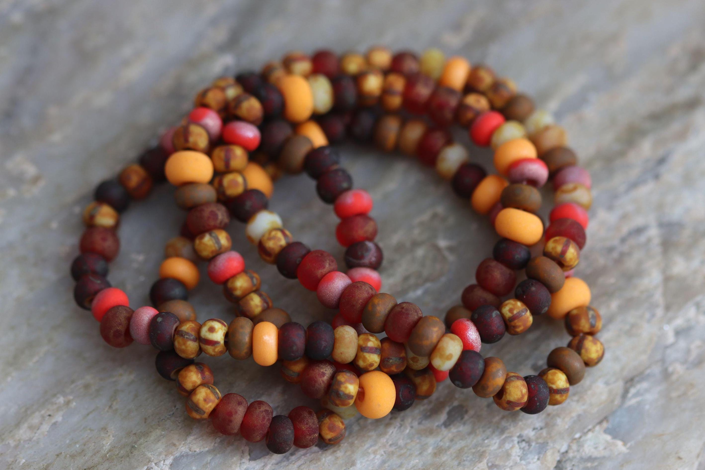 New! Matte Spice Market 5/0 Aged Picasso Seed Beads Mix Czech Glass Beads 18" Strand