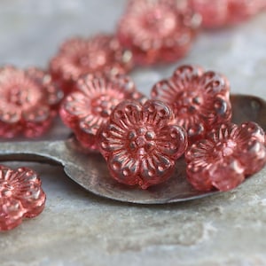 Antique Rose Czech Glass Wild Rose Beads 14mm, 6 Beads