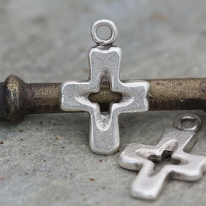 Mykonos Open Cross Charm/Pendant Antique Silver Greek Cast Metal 25x17mm, 2 Pieces