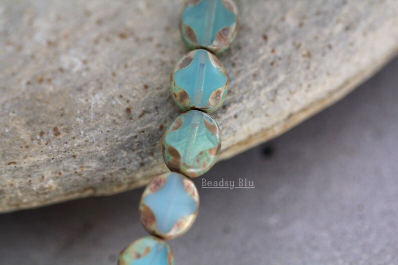 Premium Czech Glass 9x8mm Wavy Oval Beads 10 Beads Opalite Green Mix Diamond