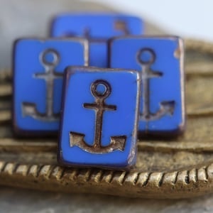 Cornflower Blue Rectangle Anchor Czech Glass Beads 15x12mm, 4 Beads/8 Beads