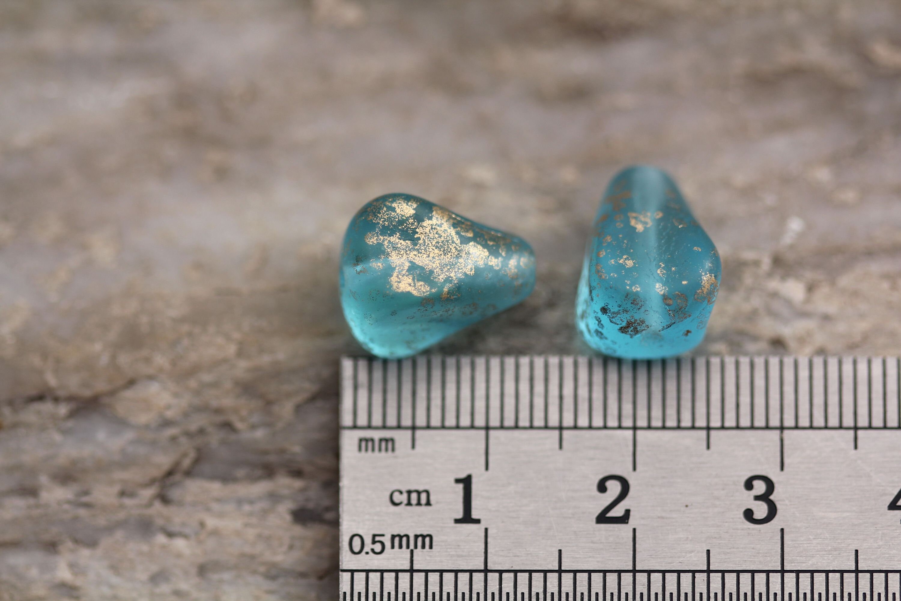 Matte Aqua Gold Pyramid Drop Czech Glass Beads 13x11mm, 6 Beads - Etsy ...