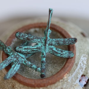 Mykonos Dragonfly Pendant Charm Patina 29x25mm, Greek Cast Metal, 2 Pieces