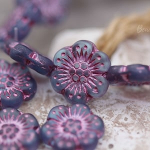 18mm Czech Glass Pressed Coin Dragonfly Beads 10 Beads Sapphire Blue Transparent Matte with Pink Wash