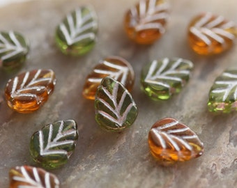 Czech Glass Leaf Beads: Fallen Leaves 10x8mm, 12 or 30 Beads