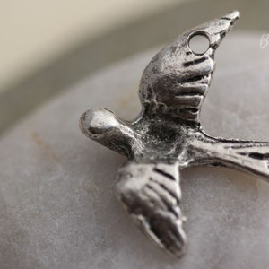 Mykonos Peace Dove Antique Silver Greek Cast Metal 28x35mm,  1 Bead/2 Beads