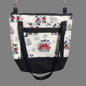 Mickey and Minnie in Paris Zippered Convertible Crossbody and Tote Bag
