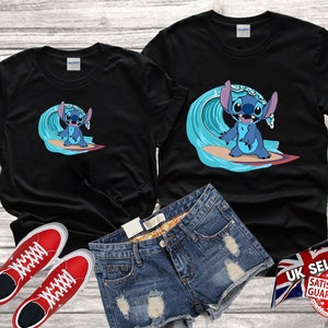 Disney Stitch beach summer wave cute Tshirt Top Men Women Ladies Gildan S-M-L-XL-XXL-3XL-4XL-5XL Unisex V614