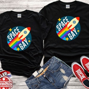 Space Gay Rainbow Gay Pride Lesbian Lgbt Cute Tshirt Top Men Women Ladies Gildan S-M-L-XL-XXL-3XL-4XL-5XL Unisex V184