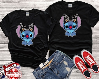 Disney Stitch with Reindeer Christmas Funny Tshirt Top Men Women Ladies Gildan S-M-L-XL-XXL-3XL-4XL-5XL Unisex V124