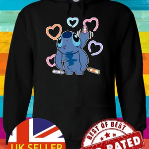 Disney Lilo und Stich Ohana Lippenstift Herz Hoodie Sweatshirt Pullover Pullover Winter Männer Damen Gildan S-M-L-XL-XXL-3XL-4XL-5XL Unisex V165 Bild 1