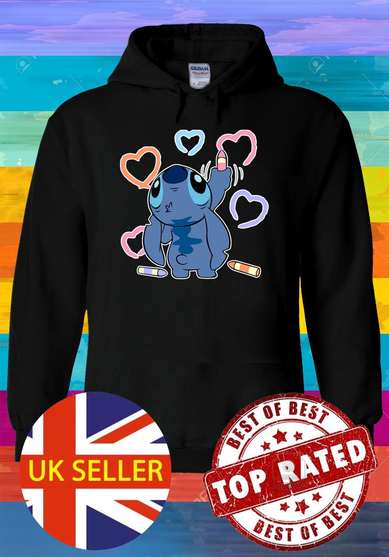 Disney Lilo und Stich Ohana Lippenstift Herz Hoodie Sweatshirt Pullover Pullover Winter Männer Damen Gildan S-M-L-XL-XXL-3XL-4XL-5XL Unisex V165 Bild 1
