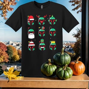 Cute Boba Fett Santa Hat Christmas T-Shirt Tshirt T Shirt Hoodie Unisex Men Women Kids (S-5XL) | Gildan Top for Boys & Girls SY53