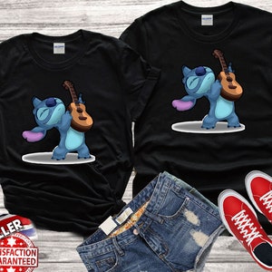 Disney Stitch playing guiter cute funny best gift Tshirt Top Men Women Ladies Gildan S-M-L-XL-XXL-3XL-4XL-5XL Unisex V113