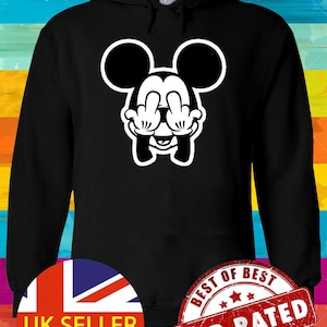 Disney Mickey Minnie Mouse Middle Fingers Joke Hoodie Sweatshirt Pullover Winter Men Women Ladies Gildan S-M-L-XL-XXL-3XL-4XL-5XL Unisex V31