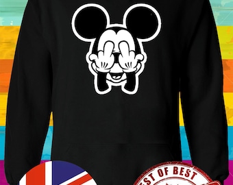 Disney Mickey Minnie Mouse Middle Fingers Joke Hoodie Sweatshirt Pullover  Winter Men Women Ladies Gildan S-M-L-XL-XXL-3XL-4XL-5XL Unisex V31 