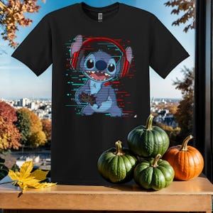 Disney Lilo  Stitch Gamer Glitch T-Shirt Tshirt T Shirt Hoodie Unisex Men Women Kids (S-5XL) | Gildan Top for Boys & Girls SY180