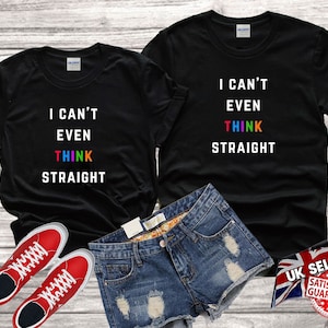 rainbow print I can&#39;t think straight gay pride lesbian love T shirt Top Men Women Ladies Gildan S-M-L-XL-XXL-3XL-4XL-5XL Unisex V323