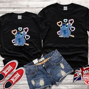 Disney Lilo and Stitch Ohana Painting Lipstick Heart T-shirt Tshirt T shirt Top Men Women Ladies Gildan S-M-L-XL-XXL-3XL-4XL-5XL Unisex V165