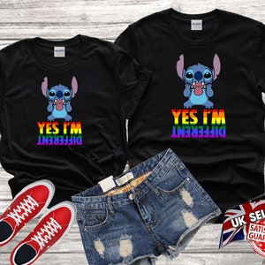 Disney Stitch Yes im different rainbow print gay pride gift present Tshirt Top Men Women Ladies Gildan S-M-L-XL-XXL-3XL-4XL-5XL Unisex V512