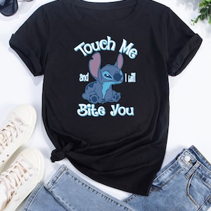 Disney Stitch Rör mig och jag ska bita dig Söt Rolig Bästa Gåva T-shirt Topp Herr Kvinnor Dam Gildan S-M-L-XL-XXL-3XL-4XL-5XL Unisex V818