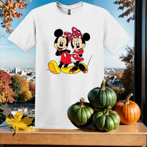 Cute Disney Mickey And Minnie Mouse T-Shirt Tshirt T Shirt Hoodie Unisex Men Women Kids (S-5XL) | Gildan Top for Boys & Girls SX6
