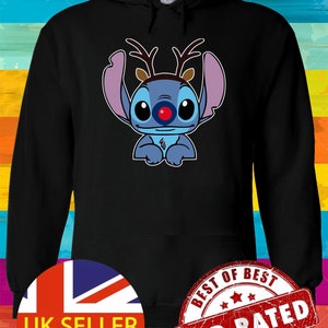 Disney Stitch with Reindeer Christmas Funny Hoodie Sweatshirt Pullover Winter Men Women Ladies Gildan S-M-L-XL-XXL-3XL-4XL-5XL Unisex V124