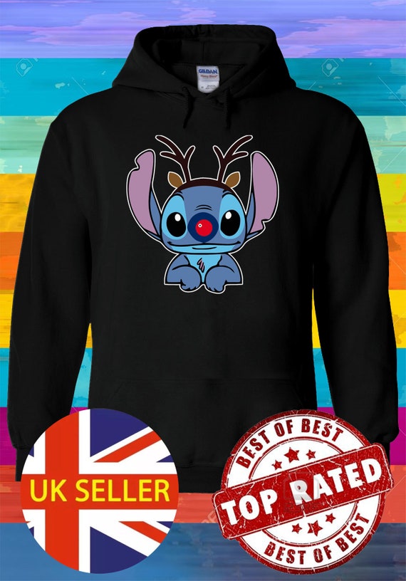 Disney Stitch With Reindeer Christmas Funny Hoodie Sweatshirt Pullover  Winter Men Women Ladies Gildan S-M-L-XL-XXL-3XL-4XL-5XL Unisex V124 