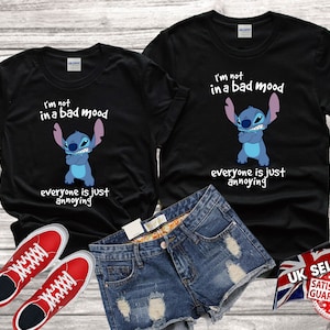 Disney Stitch Lilo & stitch Im not bad mood quotes Tshirt Top Men Women Ladies Gildan S-M-L-XL-XXL-3XL-4XL-5XL Unisex V586